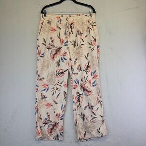 Briggs Pants Women L Pink Wide Leg High Rise Linen Resort Tropical Beach Leisure
